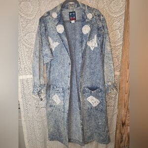 Mac Fads Vintage Acid Wash Denim Duster, Jacket 70s 80s Blue Jean Jacket, NS